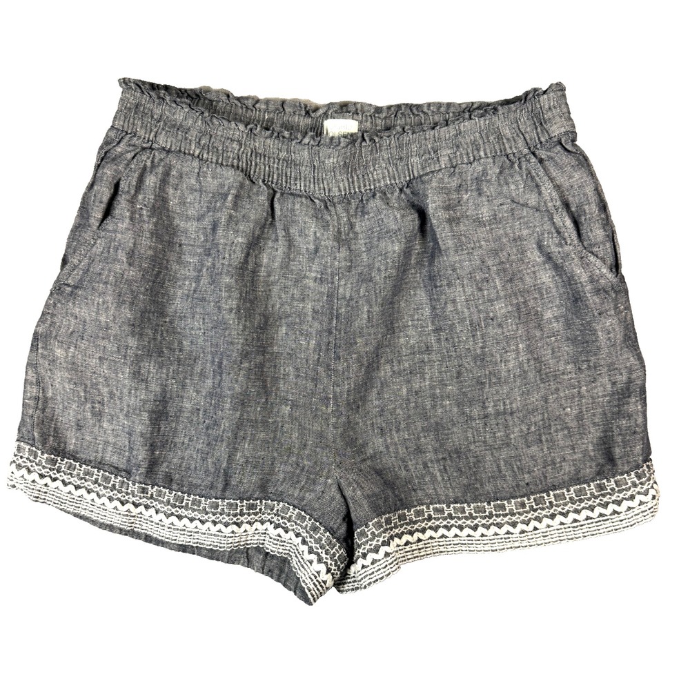 Sigrid Olsen Women's Large Shorts Blue 100% Linen Feminine Pockets Nautical Boho